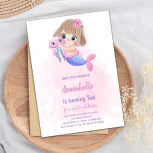 Roze kleine Mermaid Invitations Kaart