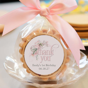 Roze Kleine Miss Onederful 1e Verjaardag Dank u Ronde Sticker