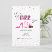 Roze Kleine Miss Threenager Verjaardag Uitnodiging (Staand voorkant)