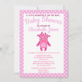 Roze kleine monoster Baby shower uitnodiging (Voorkant)