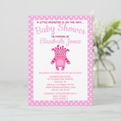 Roze kleine monoster Baby shower uitnodiging (Staand voorkant)