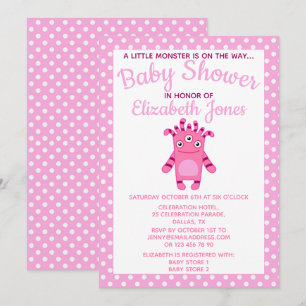 Roze kleine monoster Baby shower uitnodiging