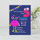 Roze Kleine Monster 5e Verjaardagsfeestje Kaart (Staand voorkant)