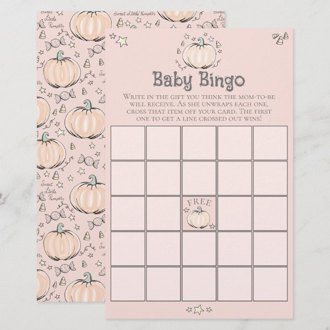 Roze Kleine Pompoen Baby Bingo Baby shower Spel (Voorkant / Achterkant)