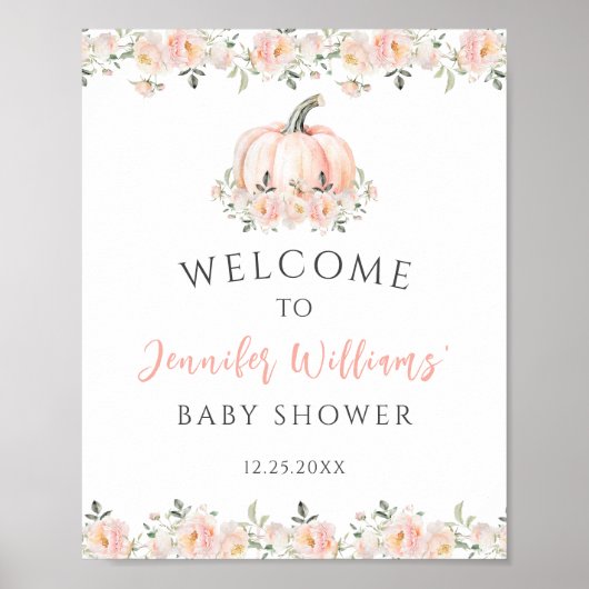 Roze Kleine Pompoen Baby Meisje Douche Welkomstbor Poster (Voorkant)