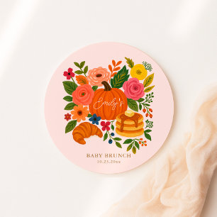 Roze Kleine Pompoen Baby Shower Brunch Ronde Sticker