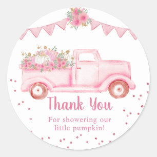Roze kleine pompoen Baby shower Dank u Ronde Sticker