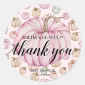 Roze kleine pompoen Baby shower Dank u Ronde Sticker (Voorkant)