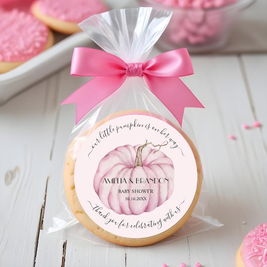 Roze kleine pompoen Baby shower Dank u Ronde Sticker