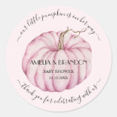 Roze kleine pompoen Baby shower Dank u Ronde Sticker (Voorkant)