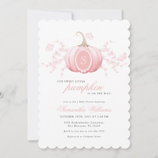 Roze Kleine Pompoen Baby shower Invitation Kaart (Voorkant)