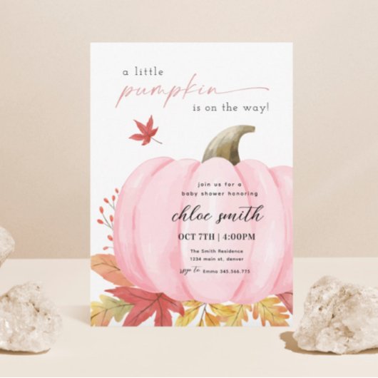 Roze Kleine Pompoen Baby shower Invitation Kaart