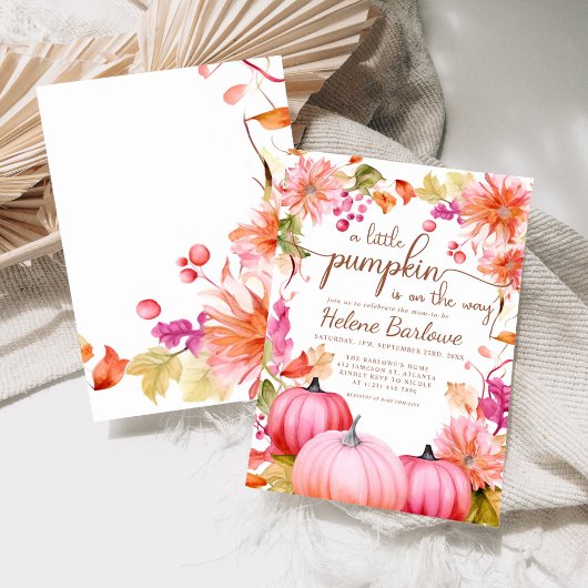 Roze Kleine Pompoen Bloemen Herfst Baby shower Kaart