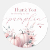 Roze kleine pompoen dank u ronde sticker (Voorkant)