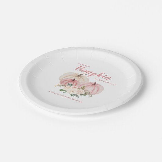 Roze kleine pompoen gepersonaliseerd Baby shower Papieren Bordje (Gekanteld)