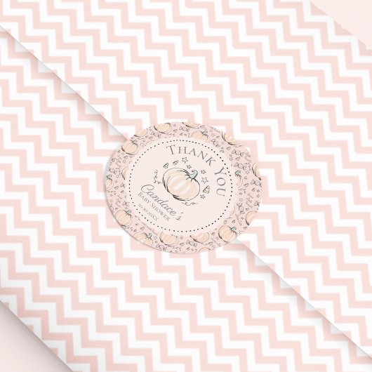 Roze kleine pompoen Herfst Baby shower Dank u Ronde Sticker