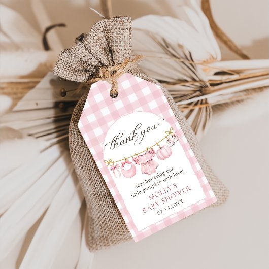 Roze Kleine Pompoen Herfst Baby shower Gift Labels Cadeaulabel
