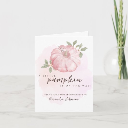 Roze Kleine Pompoen Herfst Baby shower Invitation Aankondiging (Voorkant)
