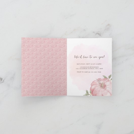 Roze Kleine Pompoen Herfst Baby shower Invitation Aankondiging (Binnen)