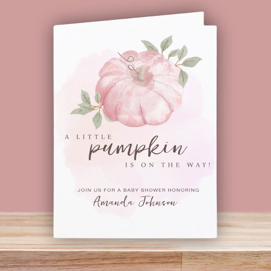 Roze Kleine Pompoen Herfst Baby shower Invitation Aankondiging