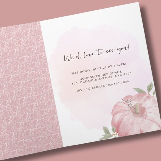 Roze Kleine Pompoen Herfst Baby shower Invitation Aankondiging