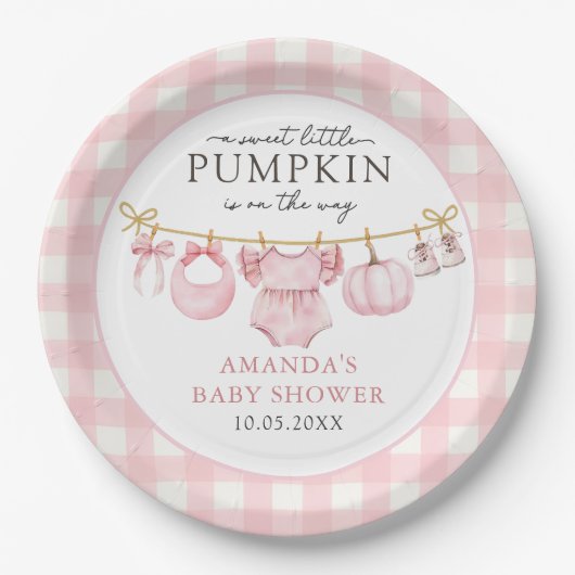 Roze Kleine Pompoen Herfst Baby shower Papier Bord (Voorkant)