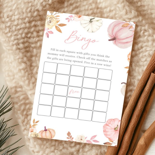 Roze Kleine Pompoen Herfst Bingo Spel (Girl Little Pumpkin Fall Baby Shower Bingo Game)