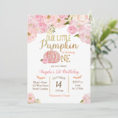 Roze kleine pompoen Herfst Birthday Uitnodiging (Staand voorkant)