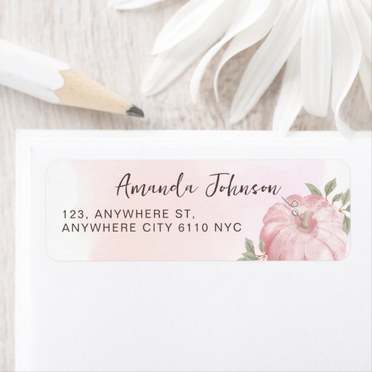 Roze Kleine Pompoen Herfst Herfst Baby shower Etiket (Insitu)