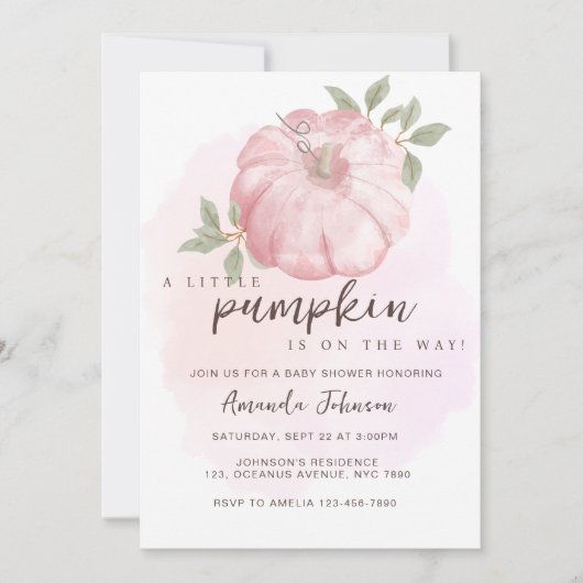 Roze Kleine Pompoen Herfst Herfst Baby shower Kaart (Voorkant)