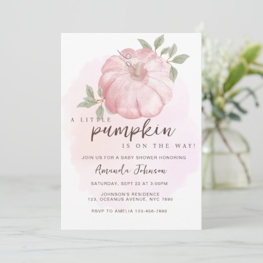 Roze Kleine Pompoen Herfst Herfst Baby shower Kaart (Staand voorkant)
