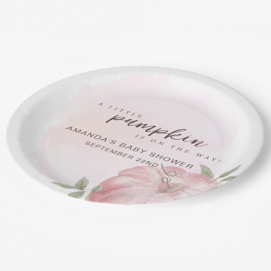 Roze Kleine Pompoen Herfst Herfst Baby shower Papieren Bordje (Gekanteld)