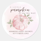 Roze Kleine Pompoen Herfst Herfst Baby shower Ronde Sticker (Voorkant)