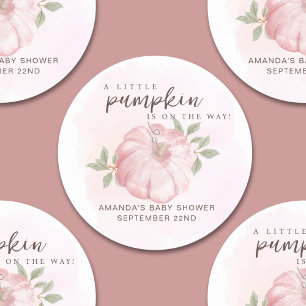 Roze Kleine Pompoen Herfst Herfst Baby shower Ronde Sticker