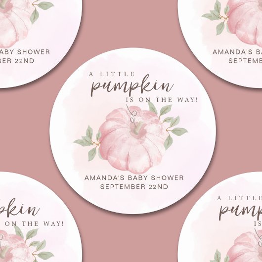 Roze Kleine Pompoen Herfst Herfst Baby shower Ronde Sticker