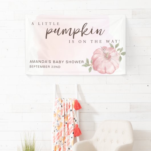 Roze Kleine Pompoen Herfst Herfst Baby shower Spandoek (Insitu)