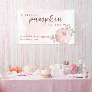 Roze Kleine Pompoen Herfst Herfst Baby shower Spandoek