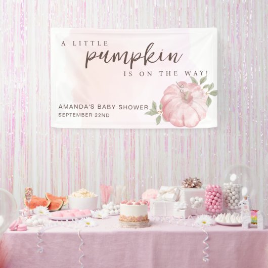 Roze Kleine Pompoen Herfst Herfst Baby shower Spandoek (Feest)