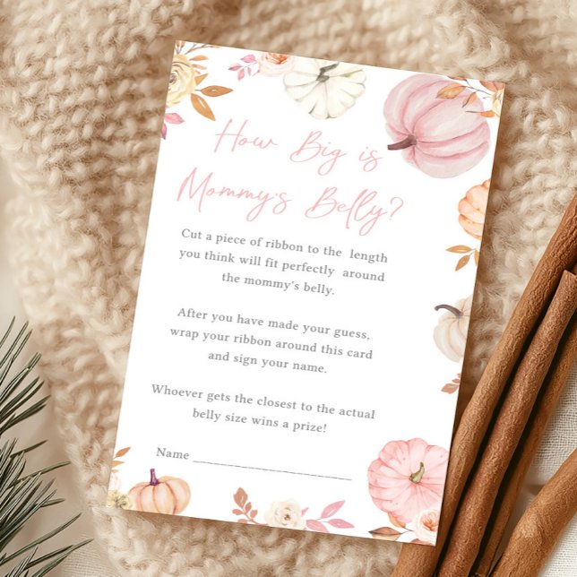Roze Kleine Pompoen Herfst Hoe Groot Is Mama's Bui (Girl Little Pumpkin Fall Baby Shower How Big Is Mommy's Belly Game)