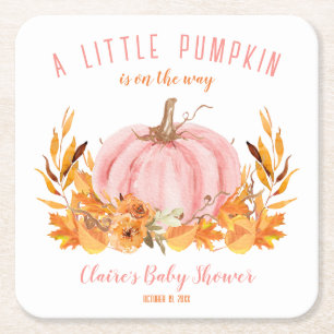 Roze Kleine Pompoen Herfst Meisje Baby shower Kartonnen Onderzetters