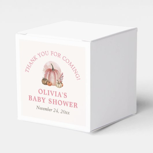 Roze Kleine Pompoen Herfst Schattige Meisje Baby s Bedankdoosjes (Voorkant Zijde)