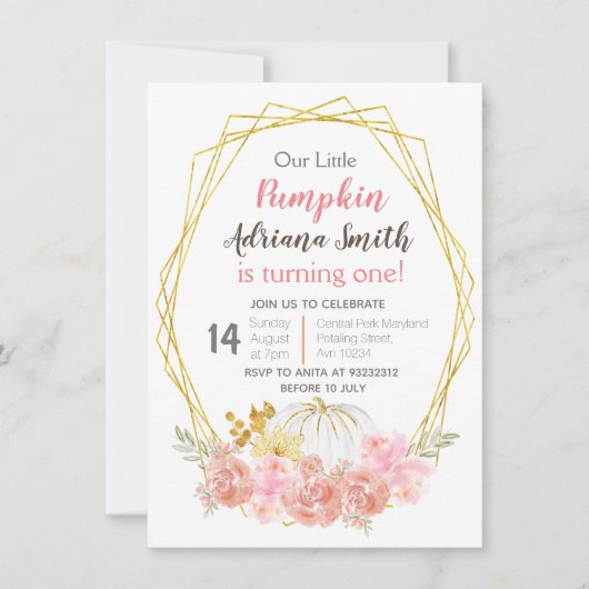 Roze Kleine Pompoen Herfst Verjaardag Herfst Kaart (Voorkant)