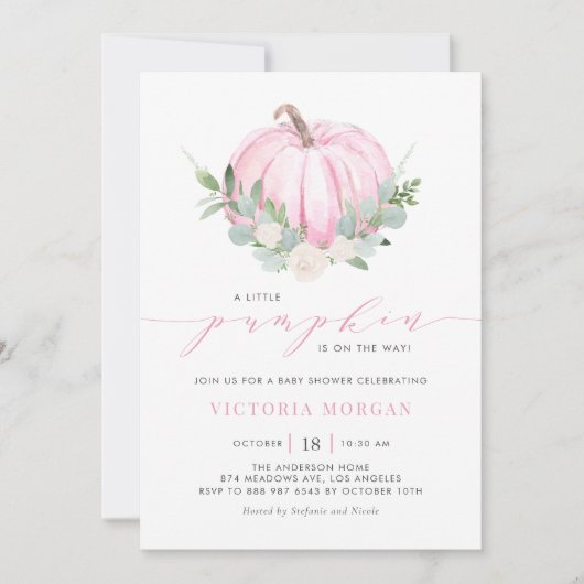 Roze kleine pompoen Het is een Girl Autumn Baby sh Kaart (Voorkant)