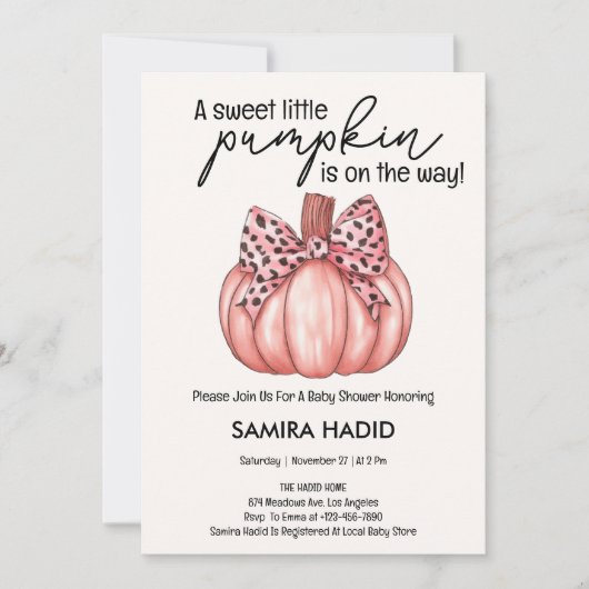 Roze kleine pompoen Het is een Girl Autumn Baby sh Kaart (Voorkant)