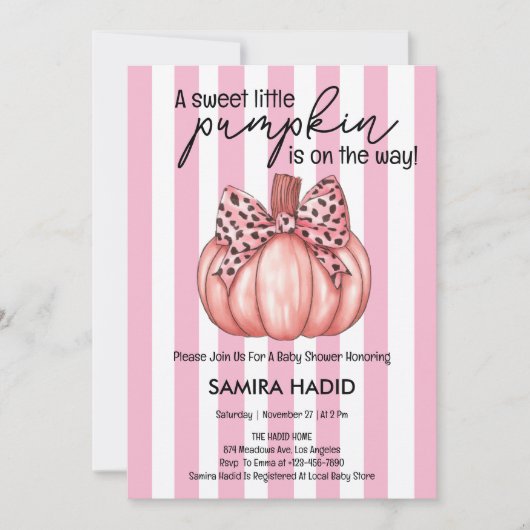 Roze kleine pompoen Het is een Girl Autumn Baby sh Kaart (Voorkant)