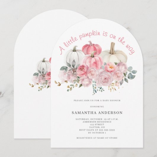 Roze Kleine Pompoen Meisje Baby shower Kaart (Voorkant / Achterkant)