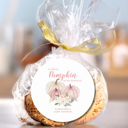 Roze Kleine Pompoen Meisje Baby shower Ronde Sticker