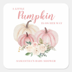 Roze Kleine Pompoen Meisje Baby shower Vierkante Sticker
