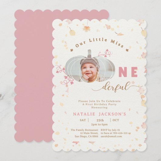 Roze kleine pompoen Onederful Foto 1e verjaardag Kaart (Voorkant / Achterkant)