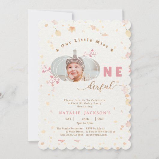 Roze kleine pompoen Onederful Foto 1e verjaardag Kaart (Voorkant)